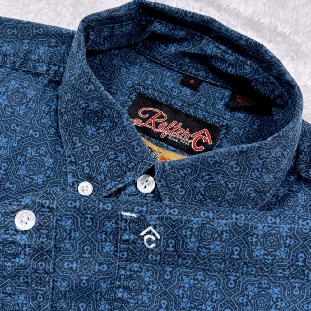 Rafter C Western Shirt Men S Blue Geometric Pro Flex 45 Performance Rodeo Cowboy